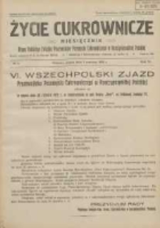 Życie Cukrownicze : miesięcznik : organ Polskiego Związku Pracowników Przemysłu Cukrowniczego w Rzeczypospolitej Polskiej 1928.06.01 R.6 Nr6