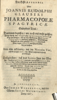 Pharmacopaeae spagyricae oder gründlicher Beschreibung, wie man aus den Vegetabilien, Animalien und Mineralien, auff eine besondere und leichtere Welse aute kräfftige und durch dringende Artzneyen zurichten und bereiten soll. Th. 7, 1 Appendix