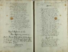 Tragedia rokoszowa seu alias proces rokoszowy y rozmawiaią: Ambitia, Rancor, perfidia, Astutia, Superbia, Arrogantia, concursus seu Multitudo, Praesumptio, Confusio, Licentia seu Marsalcus, Latrocinium, Stultitia, Veritas. Acclamatio, Metus, Furor, Epilogus, 1607]