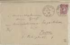 Koperta nadana w Dreźnie przez J&oacute;zefa Ignacego Kraszewskiego adresowana do Wawrzyńca Benzelstjerny-Engestr&ouml;ma do Poznania z 6 listopada [18]82 roku