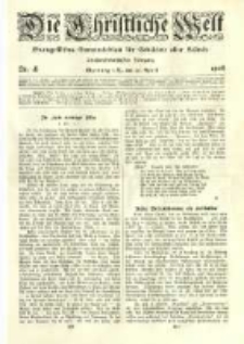 Die Christliche Welt: evangelisches Gemeindeblatt für Gebildete aller Stände. 1908.04.30 Jg.22 Nr.18