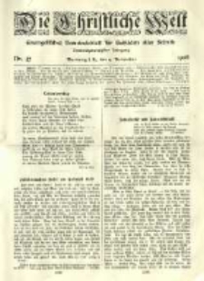 Die Christliche Welt: evangelisches Gemeindeblatt f&uuml;r Gebildete aller St&auml;nde. 1908.11.19 Jg.22 Nr.47