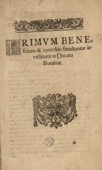 Primum Beneficium et concessio simultaneae investiturae in Ducatu Borussiae