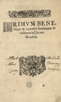 Primum Beneficium et concessio simultaneae investiturae in Ducatu Borussiae