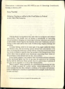 Religious Fasting as a kind of food taboo in Poland in the 16th-17th centuries