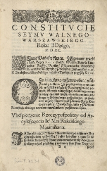 Constitucie seymu walnego Warszawskiego roku [...] 1590 [rz.]