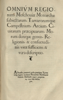 Sarmatiae Europeae Descriptio, quae Regnum Poloniae, Lituaniam, Samogitiam, Russiam, Masoviam, Prussiam, Pomeraniam, Livoniam et Moschoviae, Tartariaeque partem complectitur. Alexandri Gwagnini [...] conscriptae. Cz.5