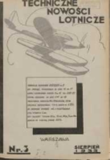 Techniczne Nowości Lotnicze: miesięcznik techniczno-naukowy poświęcony lotnictwu1933.08 R.1 Nr3