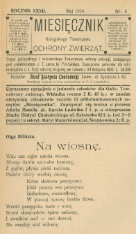 Miesięcznik Galicyjskiego Towarzystwa Ochrony Zwierząt. 1910 R.32 Nr5