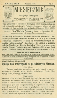 Miesięcznik Galicyjskiego Towarzystwa Ochrony Zwierząt. 1911 R.33 Nr3