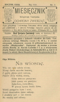 Miesięcznik Galicyjskiego Towarzystwa Ochrony Zwierząt. 1911 R.33 Nr5