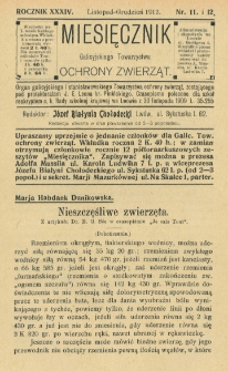 Miesięcznik Galicyjskiego Towarzystwa Ochrony Zwierząt. 1912 R.34 Nr11-12
