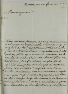 List Jakuba Pucheta do Jana Sebastiana Szembeka, Rzym 10.02.1720