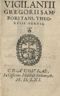 Vigilantii Gregorii Samboritani, Theoresis Tertia