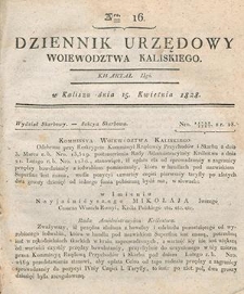 Dziennik Urzędowy Wojew&oacute;dztwa Kaliskiego 1828.04.15 Nr16