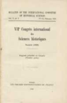 VII Congrès International des Sciences Historiques, Varsovie 1933; Rapports prèsentès au Congrès (Premiere Partie)