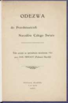 Odezwa do Przedstawicieli Narod&oacute;w Całego Świata: tekst przyjęty na zgromadzeniu styczniowem 1921 przez Dail Eireann (Parlament Irlandzki)