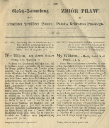 Gesetz-Sammlung f&uuml;r die K&ouml;niglichen Preussischen Staaten. 1871.12.22 No41