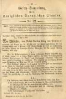Gesetz-Sammlung f&uuml;r die K&ouml;niglichen Preussischen Staaten. 1883.05.10 No12