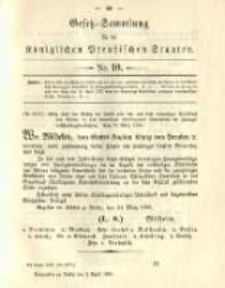 Gesetz-Sammlung f&uuml;r die K&ouml;niglichen Preussischen Staaten. 1890.04.02 No10