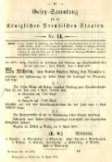 Gesetz-Sammlung f&uuml;r die K&ouml;niglichen Preussischen Staaten. 1890.04.25 No14