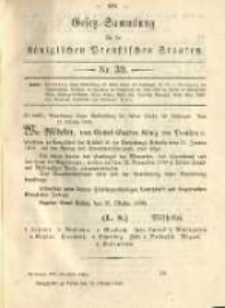 Gesetz-Sammlung f&uuml;r die K&ouml;niglichen Preussischen Staaten. 1890.10.23 No39