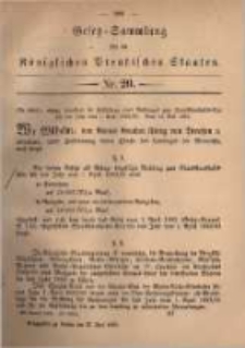 Gesetz-Sammlung f&uuml;r die K&ouml;niglichen Preussischen Staaten. 1882.05.27 No20