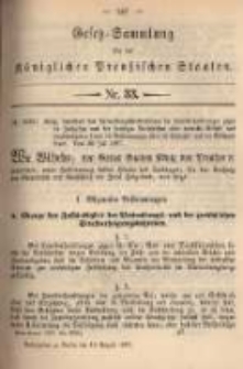 Gesetz-Sammlung f&uuml;r die K&ouml;niglichen Preussischen Staaten. 1897.08.16 No33