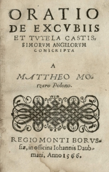 Oratio de excubiis et tutela castissimorum angelorum conscripta a [...]
