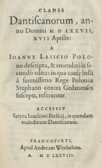 Clades Dantiscanorum, anno [...] 1577 [rom.]