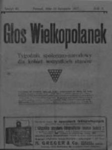 Głos Wielkopolanek: tygodnik społeczno-narodowy dla kobiet wszystkich stanów 1917.11.10 R.10 Z.45/Nr45