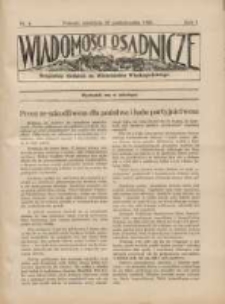 Wiadomości Osadnicze: bezpłatny dodatek do "Włościanina Wielkopolskiego" 1929.10.20 R.1 Nr4