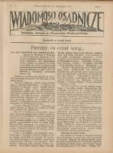 Wiadomości Osadnicze: bezpłatny dodatek do "Włościanina Wielkopolskiego" 1929.11.29 R.1 Nr9