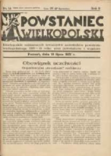 Powstaniec Wielkopolski: dwutygodnik najstarszych towarzystw uczestnik&oacute;w powstania wielkopolskiego 1918-19 oraz powstańc&oacute;w i wojak&oacute;w 1937.07.15 R.2 Nr14