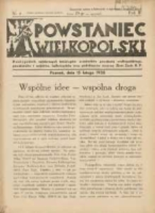 Powstaniec Wielkopolski: dwutygodnik najstarszych towarzystw uczestnik&oacute;w powstania wielkopolskiego,powstańc&oacute;w i wojak&oacute;w,hallerczyk&oacute;w oraz podoficer&oacute;w rezerwy Ziem Zach.R.P.1938.02.15 R.3 Nr4