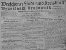 Wreschener Stadt und Kreisblatt; Wrzesiński Orędownik miejski i powiatowy: amtlicher Anzeiger f&uuml;r den Kreis Wreschen; organ urzędowy na powiat wrzesiński 1919.02.04 Nr14