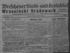 Wreschener Stadt und Kreisblatt; Wrzesiński Orędownik miejski i powiatowy: amtlicher Anzeiger f&uuml;r den Kreis Wreschen; organ urzędowy na powiat wrzesiński 1919.02.13 Nr18