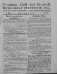 Wreschener Stadt und Kreisblatt; Wrzesiński Orędownik miejski i powiatowy: amtlicher Anzeiger f&uuml;r den Kreis Wreschen; organ urzędowy na powiat wrzesiński 1919.02.18 Nr20
