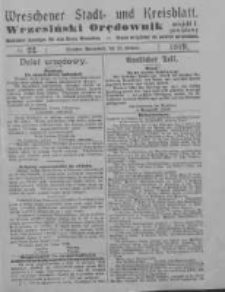 Wreschener Stadt und Kreisblatt; Wrzesiński Orędownik miejski i powiatowy: amtlicher Anzeiger f&uuml;r den Kreis Wreschen; organ urzędowy na powiat wrzesiński 1919.02.22 Nr22