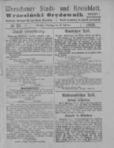 Wreschener Stadt und Kreisblatt; Wrzesiński Orędownik miejski i powiatowy: amtlicher Anzeiger f&uuml;r den Kreis Wreschen; organ urzędowy na powiat wrzesiński 1919.02.25 Nr23