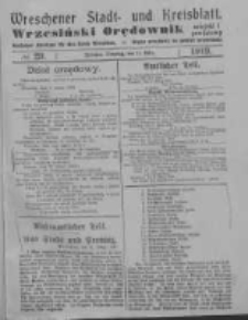 Wreschener Stadt und Kreisblatt; Wrzesiński Orędownik miejski i powiatowy: amtlicher Anzeiger f&uuml;r den Kreis Wreschen; organ urzędowy na powiat wrzesiński 1919.03.11 Nr29