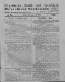 Wreschener Stadt und Kreisblatt; Wrzesiński Orędownik miejski i powiatowy: amtlicher Anzeiger f&uuml;r den Kreis Wreschen; organ urzędowy na powiat wrzesiński 1919.03.25 Nr35