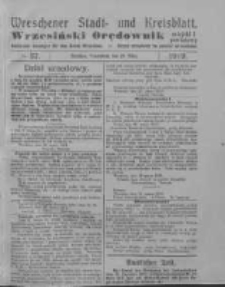 Wreschener Stadt und Kreisblatt; Wrzesiński Orędownik miejski i powiatowy: amtlicher Anzeiger f&uuml;r den Kreis Wreschen; organ urzędowy na powiat wrzesiński 1919.03.29 Nr37