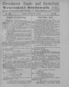Wreschener Stadt und Kreisblatt; Wrzesiński Orędownik miejski i powiatowy: amtlicher Anzeiger f&uuml;r den Kreis Wreschen; organ urzędowy na powiat wrzesiński 1919.04.01 Nr38