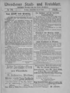 Wreschener Stadt und Kreisblatt: amtlicher Anzeiger für den Kreis Wreschen 1919.06.21 Nr72