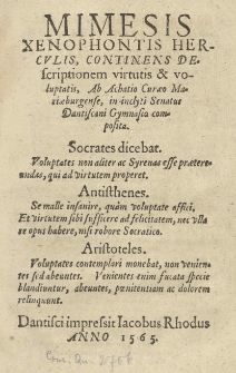 Mimesis Xenophontis Herculis continens descriptionem virtutis et voluptatis, ab [...] composita