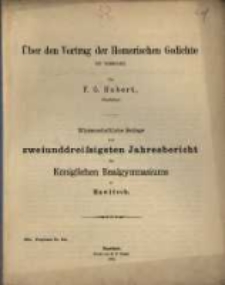 &Uuml;ber den Vortrag der Homerischen Gedichte Ex hypoboles