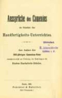 Ausspr&uuml;che des Comenius zu Gunsten des Handfertigkeits-Unterrichtes aus Anlass der 300j. Comenius-Feier