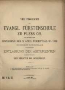 Programm der Evangl. F&uuml;rstenschule zu Pless ...
