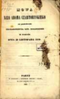 Mowa xcia Adama Czartoryskiego na posiedzeniu Towarzystwa Lit. Polskiego w Paryżu dnia 29 listopada 1840.